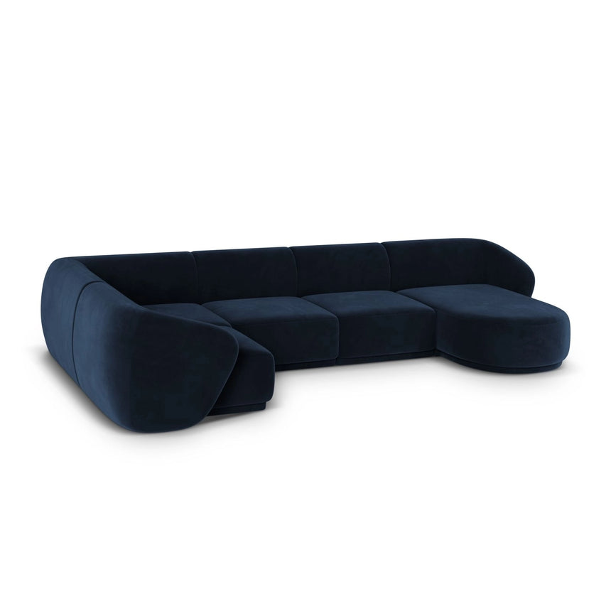Gomera 6-Sitzer Panorama Ecksofa, Linke Seite, aus Samt in Königsblau (Salvador 5), Beine aus Schwarzes Plastik, 336x166x74 cm von Cosmopolitan Design – Bild 5