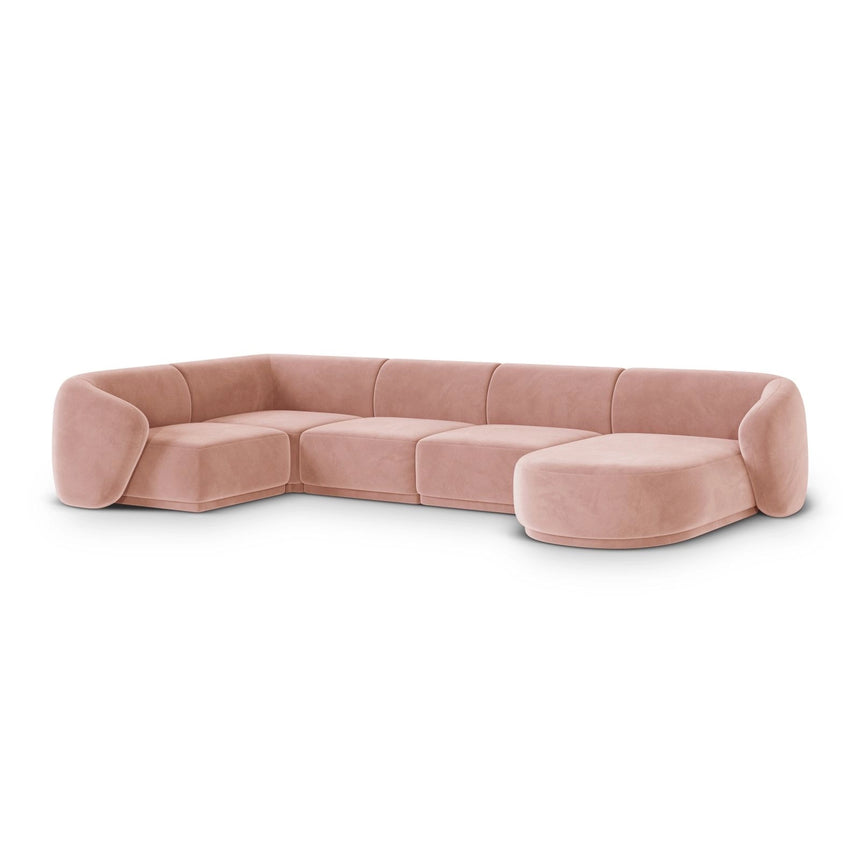 Gomera 6-Sitzer Panorama Ecksofa, Linke Seite, aus Samt in Rosa (Salvador 11), Beine aus Schwarzes Plastik, 336x166x74 cm von Cosmopolitan Design – Bild 3
