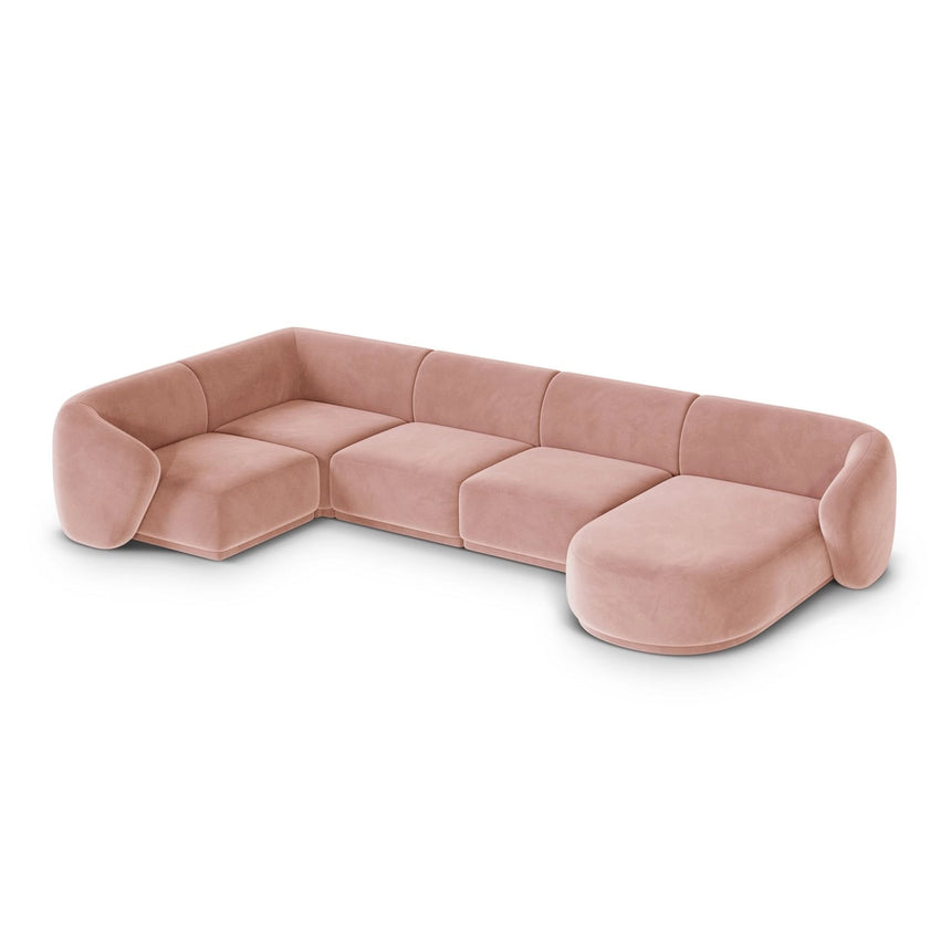 Gomera 6-Sitzer Panorama Ecksofa, Linke Seite, aus Samt in Rosa (Salvador 11), Beine aus Schwarzes Plastik, 336x166x74 cm von Cosmopolitan Design – Bild 4