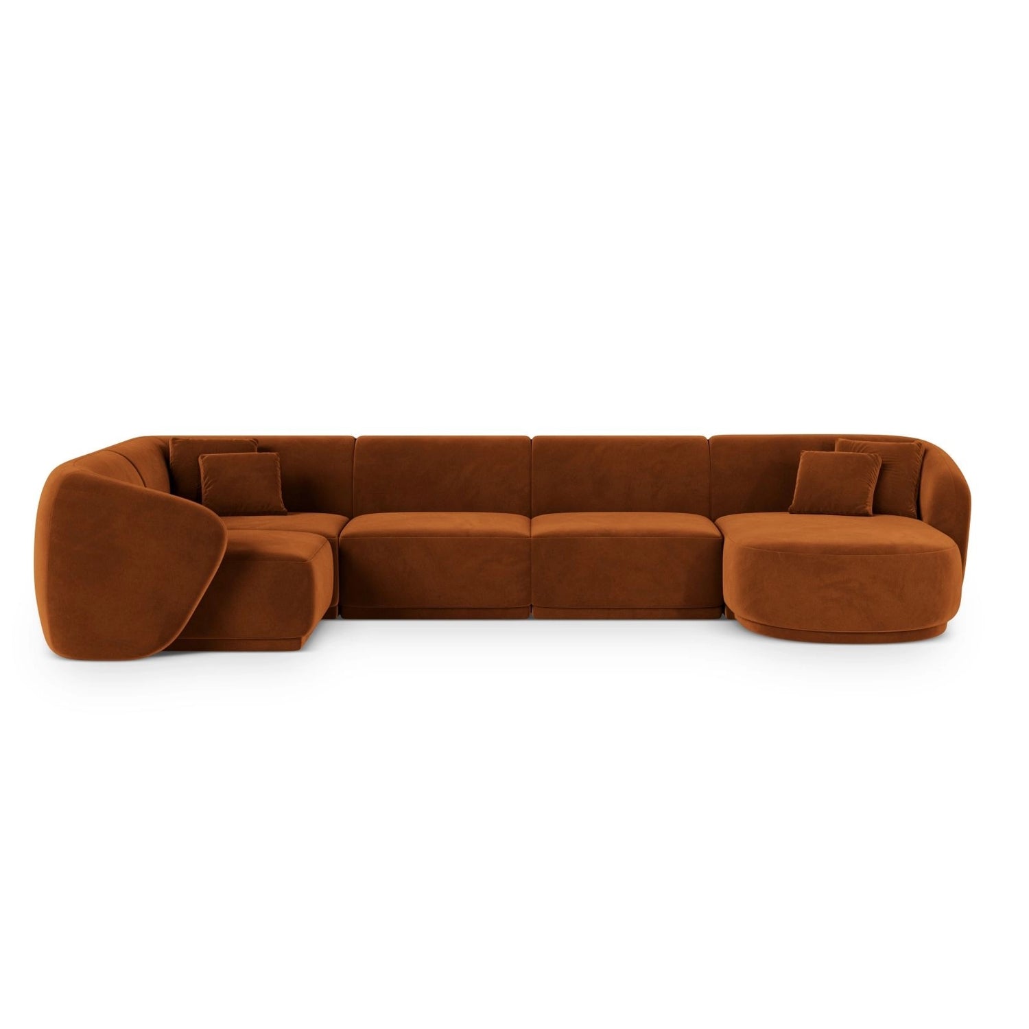 Gomera 6-Sitzer Panorama Ecksofa, Linke Seite, aus Samt in Terrakotta (Salvador 14), Beine aus Schwarzes Plastik, 336x166x74 cm von Cosmopolitan Design – Bild 1
