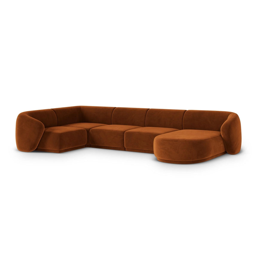Gomera 6-Sitzer Panorama Ecksofa, Linke Seite, aus Samt in Terrakotta (Salvador 14), Beine aus Schwarzes Plastik, 336x166x74 cm von Cosmopolitan Design – Bild 3