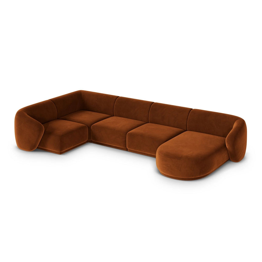 Gomera 6-Sitzer Panorama Ecksofa, Linke Seite, aus Samt in Terrakotta (Salvador 14), Beine aus Schwarzes Plastik, 336x166x74 cm von Cosmopolitan Design – Bild 4