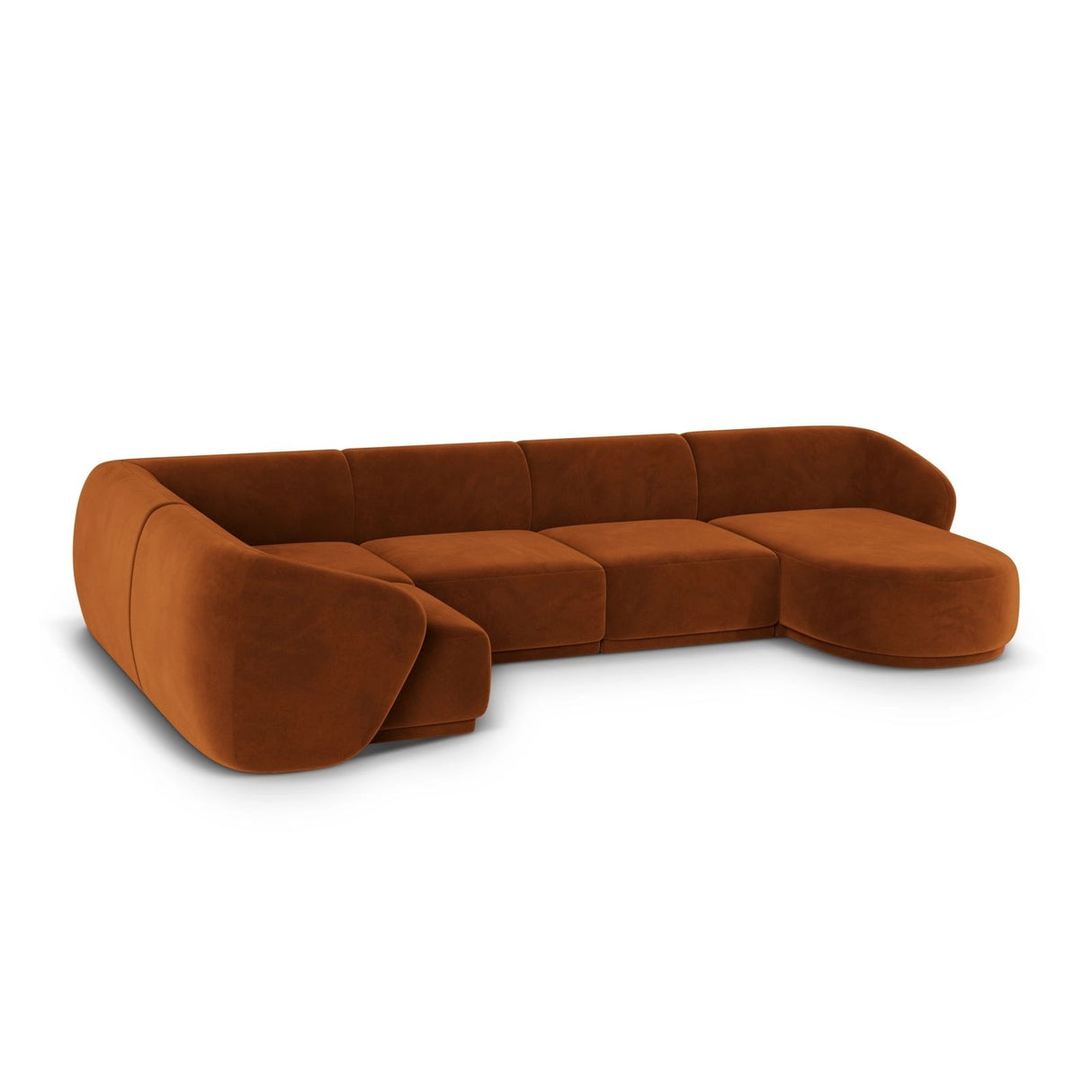 Gomera 6-Sitzer Panorama Ecksofa, Linke Seite, aus Samt in Terrakotta (Salvador 14), Beine aus Schwarzes Plastik, 336x166x74 cm von Cosmopolitan Design – Bild 5