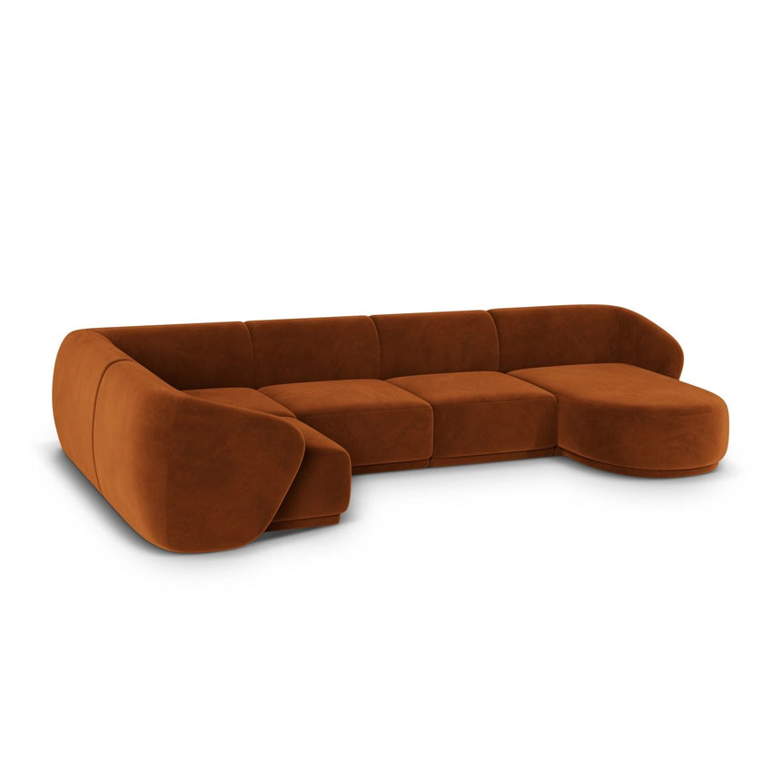 Gomera 6-Sitzer Panorama Ecksofa, Linke Seite, aus Samt in Terrakotta (Salvador 14), Beine aus Schwarzes Plastik, 336x166x74 cm von Cosmopolitan Design – Bild 5