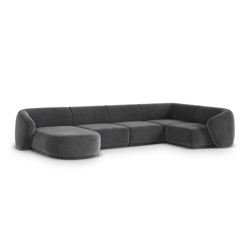 Gomera 6-Sitzer Panorama Ecksofa, Rechte Seite, aus Samt in Dunkelgrau (Salvador 18), Beine aus Schwarzes Plastik, 336x166x74 cm von Cosmopolitan Design – Bild 3
