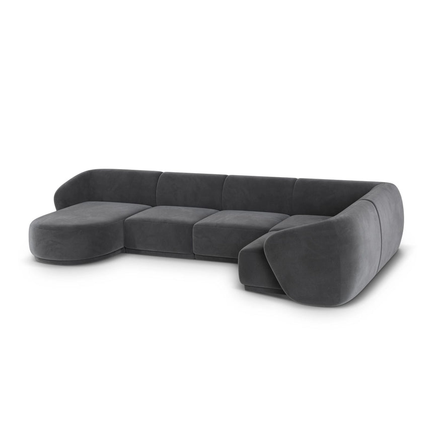 Gomera 6-Sitzer Panorama Ecksofa, Rechte Seite, aus Samt in Dunkelgrau (Salvador 18), Beine aus Schwarzes Plastik, 336x166x74 cm von Cosmopolitan Design – Bild 5