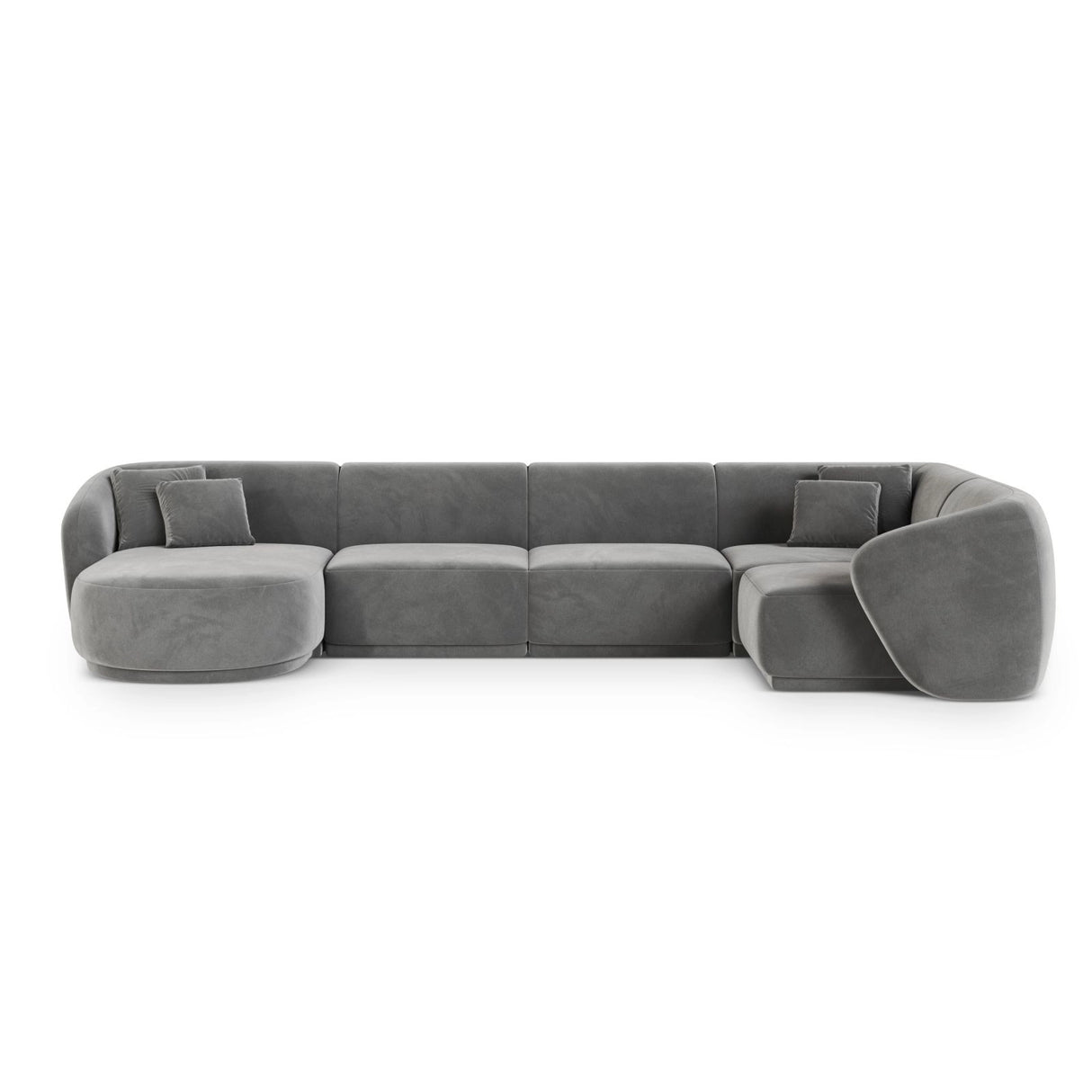 Gomera 6-Sitzer Panorama Ecksofa, Rechte Seite, aus Samt in Grau (Salvador 17), Beine aus Schwarzes Plastik, 336x166x74 cm von Cosmopolitan Design – Bild 1