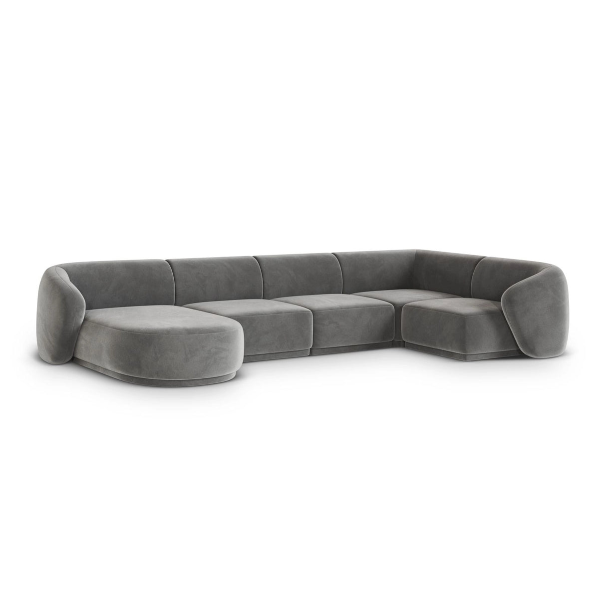 Gomera 6-Sitzer Panorama Ecksofa, Rechte Seite, aus Samt in Grau (Salvador 17), Beine aus Schwarzes Plastik, 336x166x74 cm von Cosmopolitan Design – Bild 3