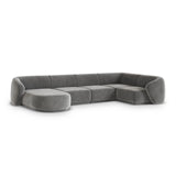 Gomera 6-Sitzer Panorama Ecksofa, Rechte Seite, aus Samt in Grau (Salvador 17), Beine aus Schwarzes Plastik, 336x166x74 cm von Cosmopolitan Design – Bild 3