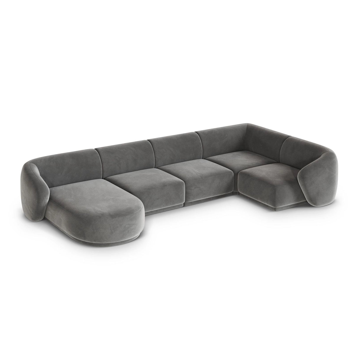 Gomera 6-Sitzer Panorama Ecksofa, Rechte Seite, aus Samt in Grau (Salvador 17), Beine aus Schwarzes Plastik, 336x166x74 cm von Cosmopolitan Design – Bild 4
