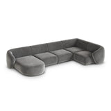 Gomera 6-Sitzer Panorama Ecksofa, Rechte Seite, aus Samt in Grau (Salvador 17), Beine aus Schwarzes Plastik, 336x166x74 cm von Cosmopolitan Design – Bild 4