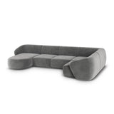 Gomera 6-Sitzer Panorama Ecksofa, Rechte Seite, aus Samt in Grau (Salvador 17), Beine aus Schwarzes Plastik, 336x166x74 cm von Cosmopolitan Design – Bild 5