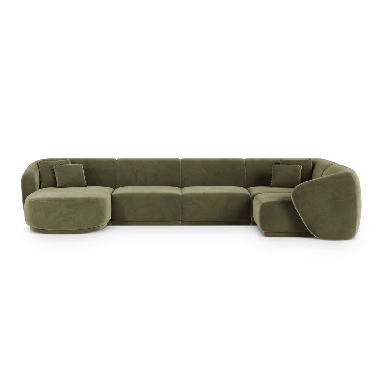 Gomera 6-Sitzer Panorama Ecksofa, Rechte Seite, aus Samt in Grün (Salvador 8), Beine aus Schwarzes Plastik, 336x166x74 cm von Cosmopolitan Design – Bild 1