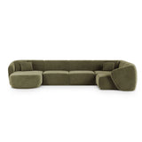Gomera 6-Sitzer Panorama Ecksofa, Rechte Seite, aus Samt in Grün (Salvador 8), Beine aus Schwarzes Plastik, 336x166x74 cm von Cosmopolitan Design – Bild 1