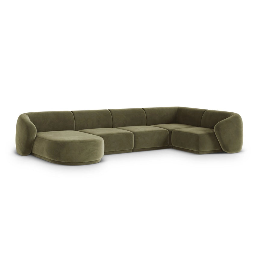 Gomera 6-Sitzer Panorama Ecksofa, Rechte Seite, aus Samt in Grün (Salvador 8), Beine aus Schwarzes Plastik, 336x166x74 cm von Cosmopolitan Design – Bild 3
