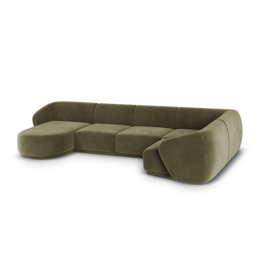 Gomera 6-Sitzer Panorama Ecksofa, Rechte Seite, aus Samt in Grün (Salvador 8), Beine aus Schwarzes Plastik, 336x166x74 cm von Cosmopolitan Design – Bild 5