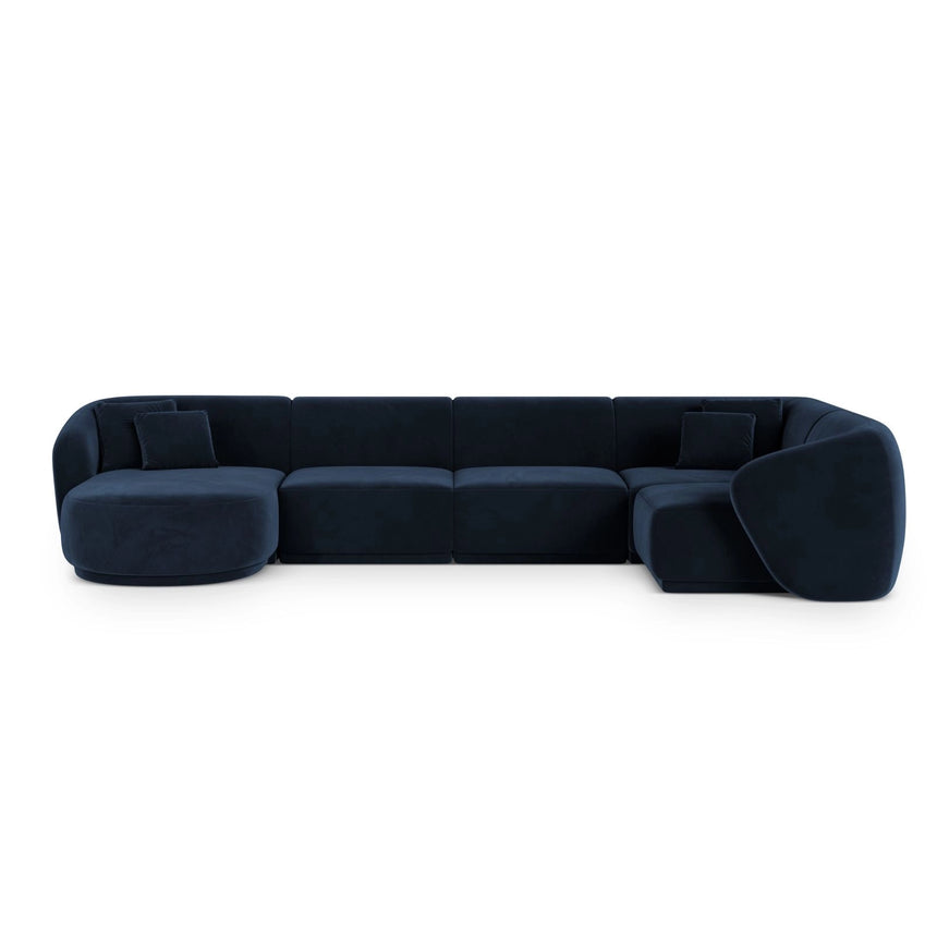 Gomera 6-Sitzer Panorama Ecksofa, Rechte Seite, aus Samt in Königsblau (Salvador 5), Beine aus Schwarzes Plastik, 336x166x74 cm von Cosmopolitan Design – Bild 1
