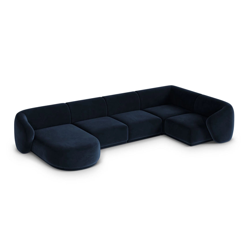 Gomera 6-Sitzer Panorama Ecksofa, Rechte Seite, aus Samt in Königsblau (Salvador 5), Beine aus Schwarzes Plastik, 336x166x74 cm von Cosmopolitan Design – Bild 4