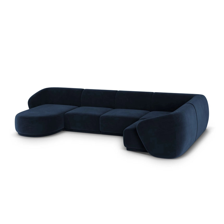 Gomera 6-Sitzer Panorama Ecksofa, Rechte Seite, aus Samt in Königsblau (Salvador 5), Beine aus Schwarzes Plastik, 336x166x74 cm von Cosmopolitan Design – Bild 5