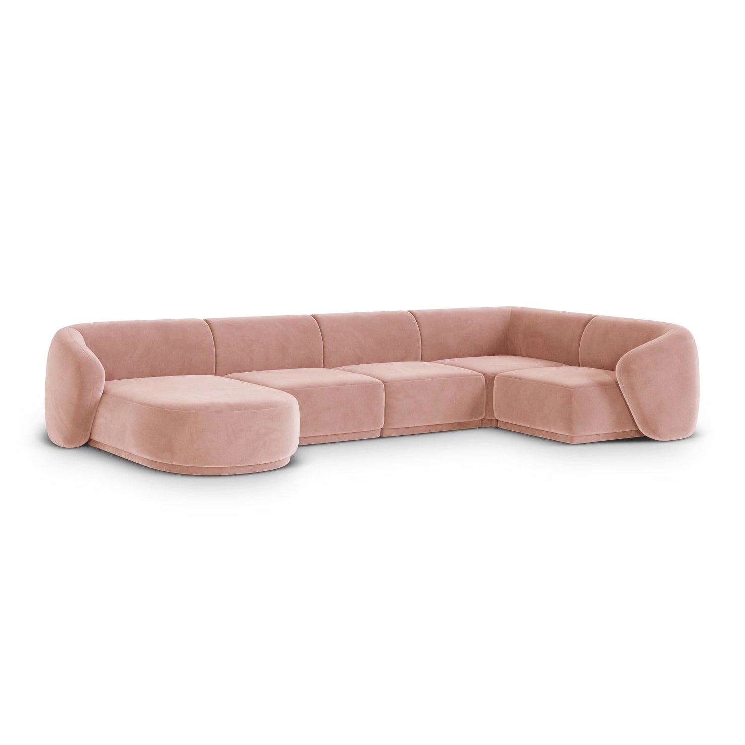 Gomera 6-Sitzer Panorama Ecksofa, Rechte Seite, aus Samt in Rosa (Salvador 11), Beine aus Schwarzes Plastik, 336x166x74 cm von Cosmopolitan Design – Bild 3