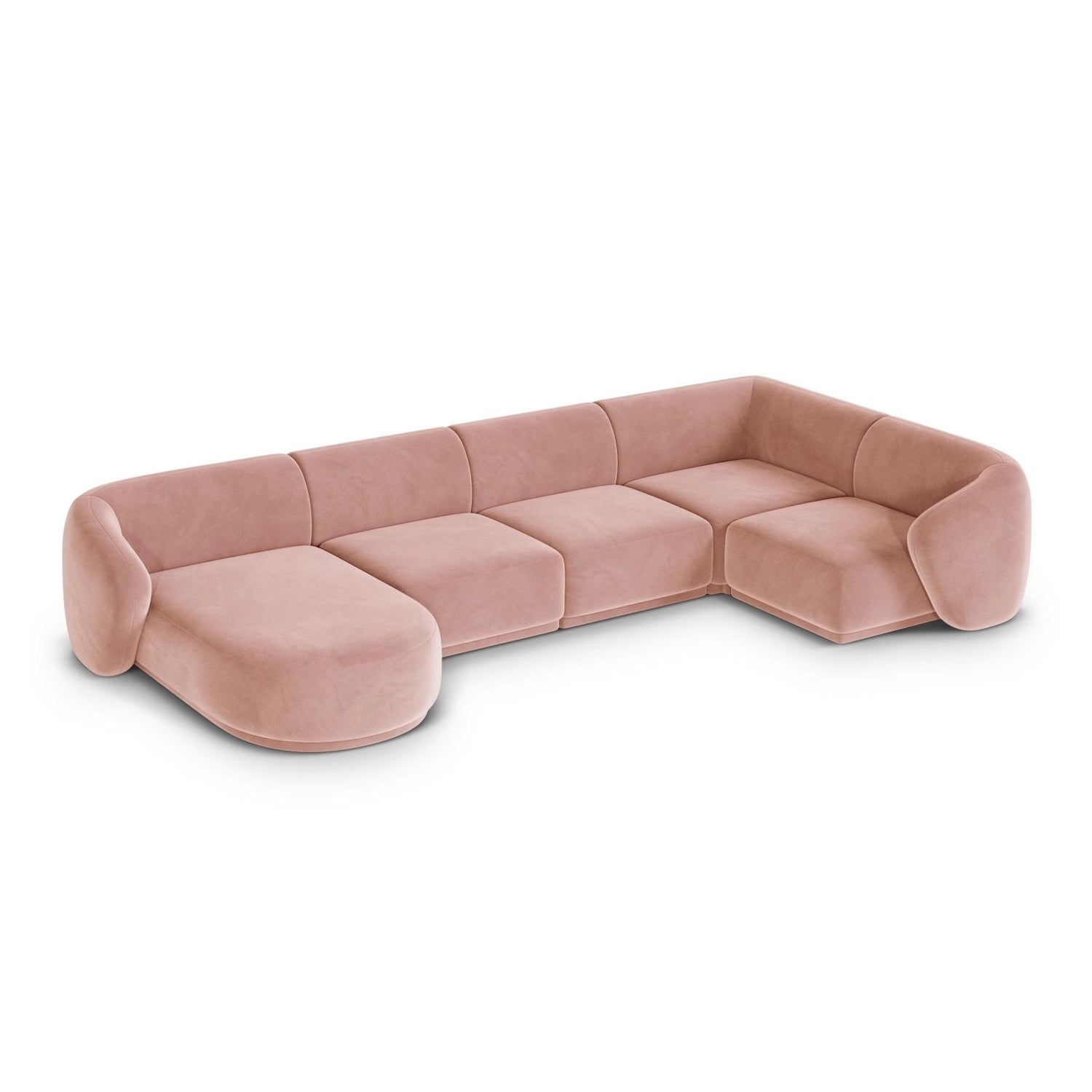 Gomera 6-Sitzer Panorama Ecksofa, Rechte Seite, aus Samt in Rosa (Salvador 11), Beine aus Schwarzes Plastik, 336x166x74 cm von Cosmopolitan Design – Bild 4
