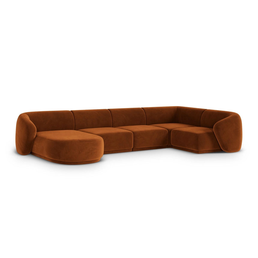 Gomera 6-Sitzer Panorama Ecksofa, Rechte Seite, aus Samt in Terrakotta (Salvador 14), Beine aus Schwarzes Plastik, 336x166x74 cm von Cosmopolitan Design – Bild 3