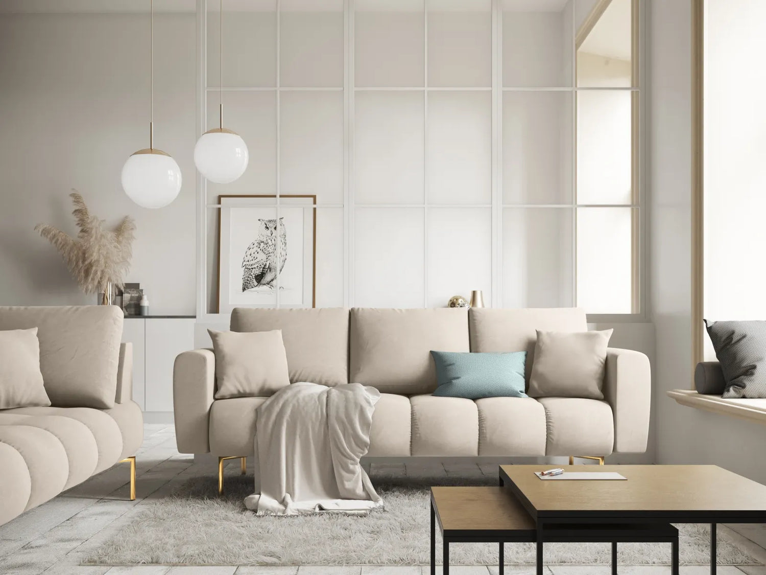 Hastings 3-Sitzer Sofa aus Samt in Beige (Fancy 06), 220x97x75 cm von Cosmopolitan Design – Bild 2