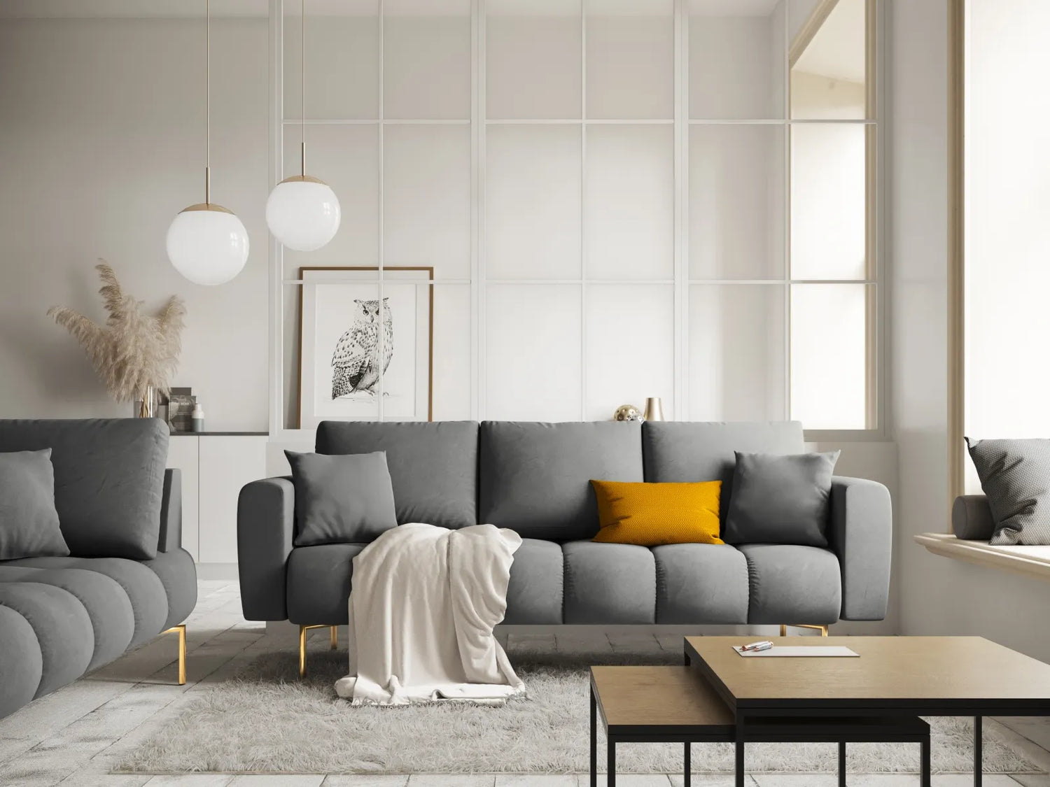 Hastings 3-Sitzer Sofa aus Samt in Grau (Fancy 90), 220x97x75 cm von Cosmopolitan Design – Bild 2