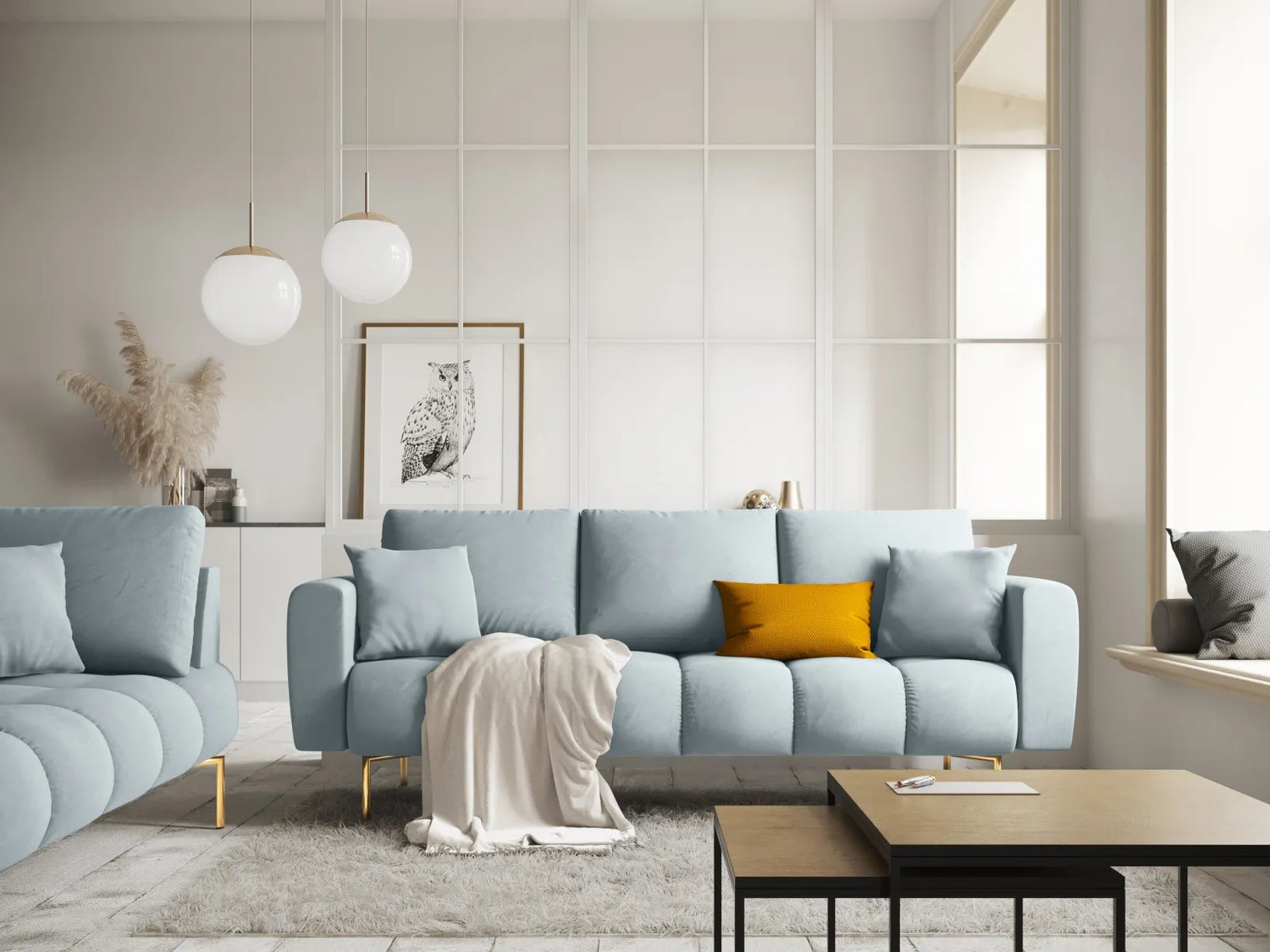 Hastings 3-Sitzer Sofa aus Samt in Hellblau (Fancy 85), 220x97x75 cm von Cosmopolitan Design – Bild 2