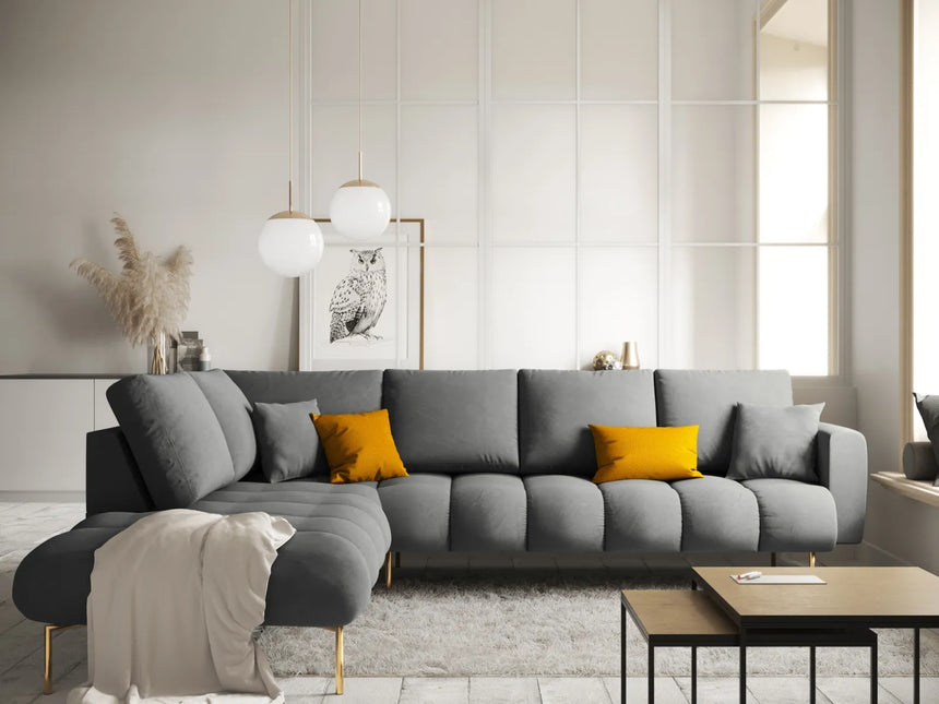 Hastings 5-Sitzer Ecksofa, Linke Seite, aus Samt in Grau (Fancy 90), 301x216x75 cm von Cosmopolitan Design – Bild 2