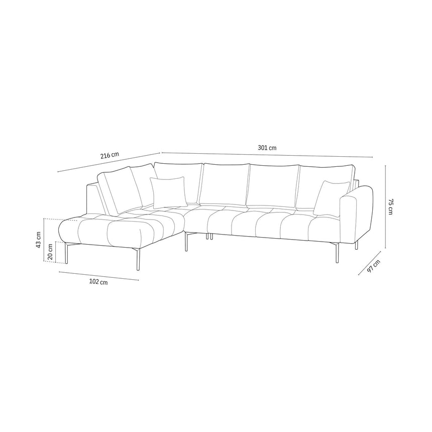 Hastings 5-Sitzer Ecksofa, Linke Seite, aus Samt in Grau (Fancy 90), 301x216x75 cm von Cosmopolitan Design – Bild 3