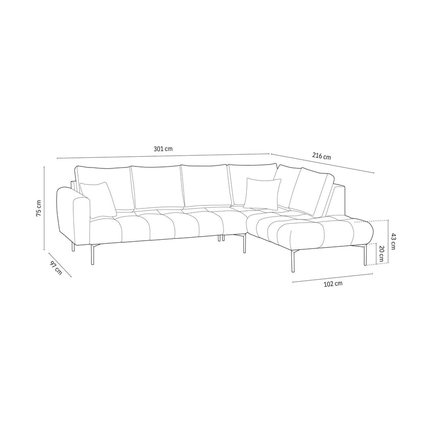 Hastings 5-Sitzer Ecksofa, Rechte Seite, aus Samt in Gelb (Fancy 48), 301x216x75 cm von Cosmopolitan Design – Bild 3