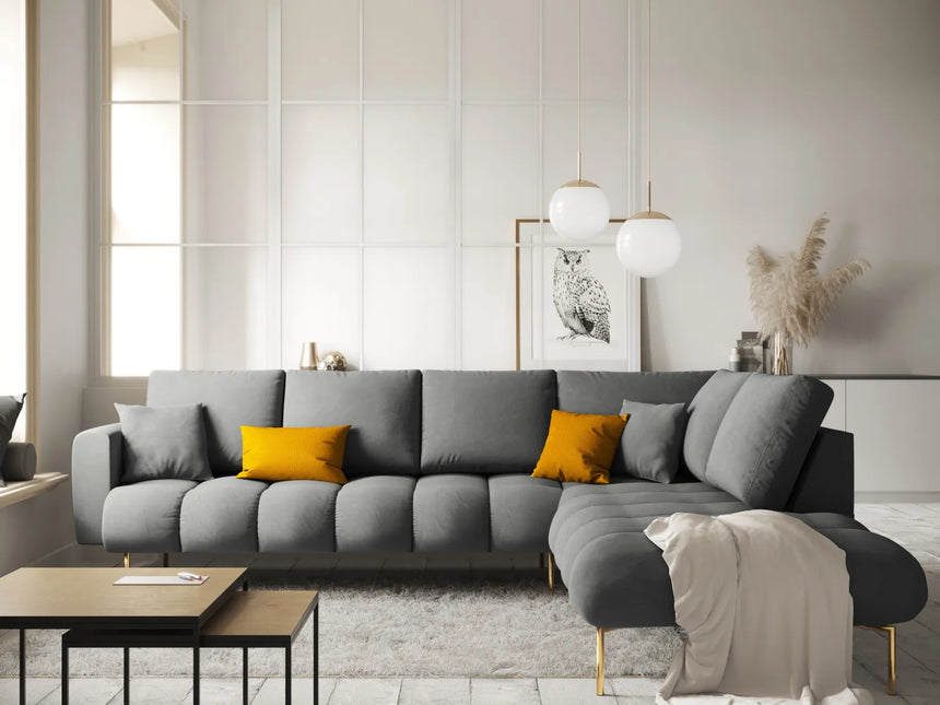 Hastings 5-Sitzer Ecksofa, Rechte Seite, aus Samt in Grau (Fancy 90), 301x216x75 cm von Cosmopolitan Design – Bild 2