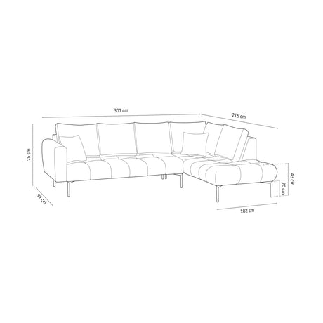 Hastings 5-Sitzer Ecksofa, Rechte Seite, aus Samt in Grau (Fancy 90), 301x216x75 cm von Cosmopolitan Design – Bild 3
