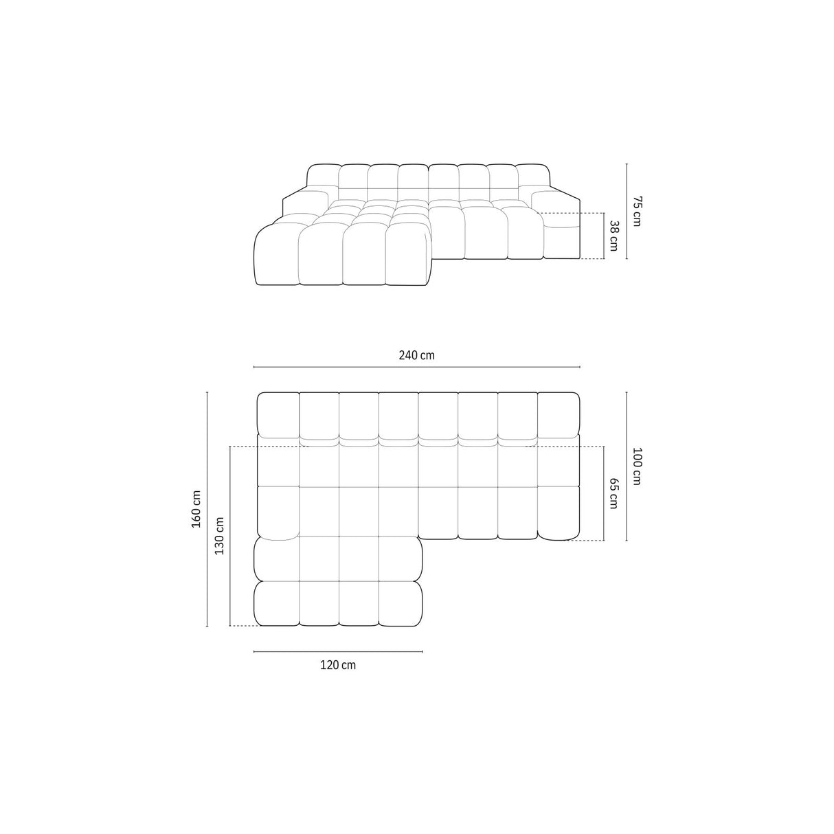 Hawaii 2-Sitzer Ecksofa, Linke Seite, aus Samt oder Strukturstoff, 240x160 cm von Cosmopolitan Design – Bild 3