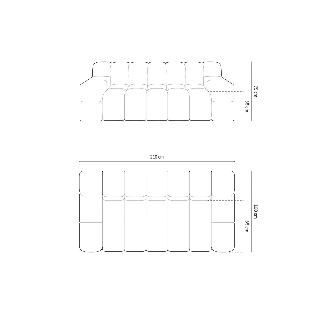 Hawaii 2-Sitzer Sofa aus Samt oder Strukturstoff, 210x100x75 cm von Cosmopolitan Design – Bild 3