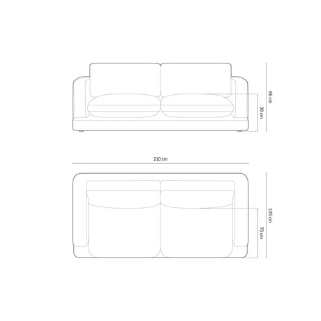 Ibiza 3-Sitzer Sofa aus Samt in Hellgrau (Riviera 91), 210x105x86 cm von Cosmopolitan Design – Bild 3