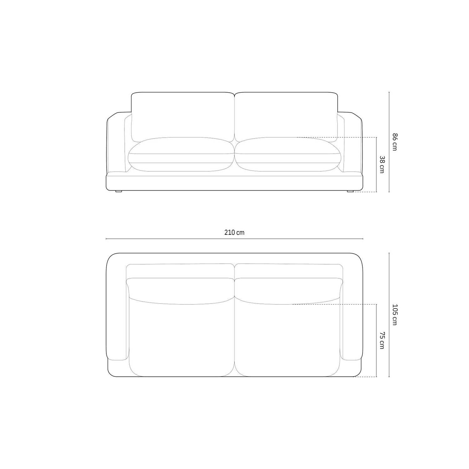 Ibiza 3-Sitzer Sofa aus Samt oder Strukturstoff, 210x105x86 cm von Cosmopolitan Design – Bild 3