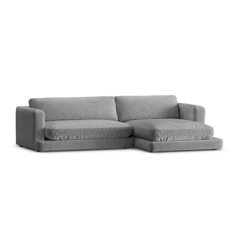 Ibiza 4-Sitzer Ecksofa, Rechte Seite, aus Samt in Hellgrau (Riviera 91), 270x170x86 cm von Cosmopolitan Design – Bild 4