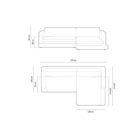 Ibiza 4-Sitzer Ecksofa, Rechte Seite, aus Strukturierter Stoff in Dunkelgrau (Wind 89), 270x170x86 cm von Cosmopolitan Design – Bild 3