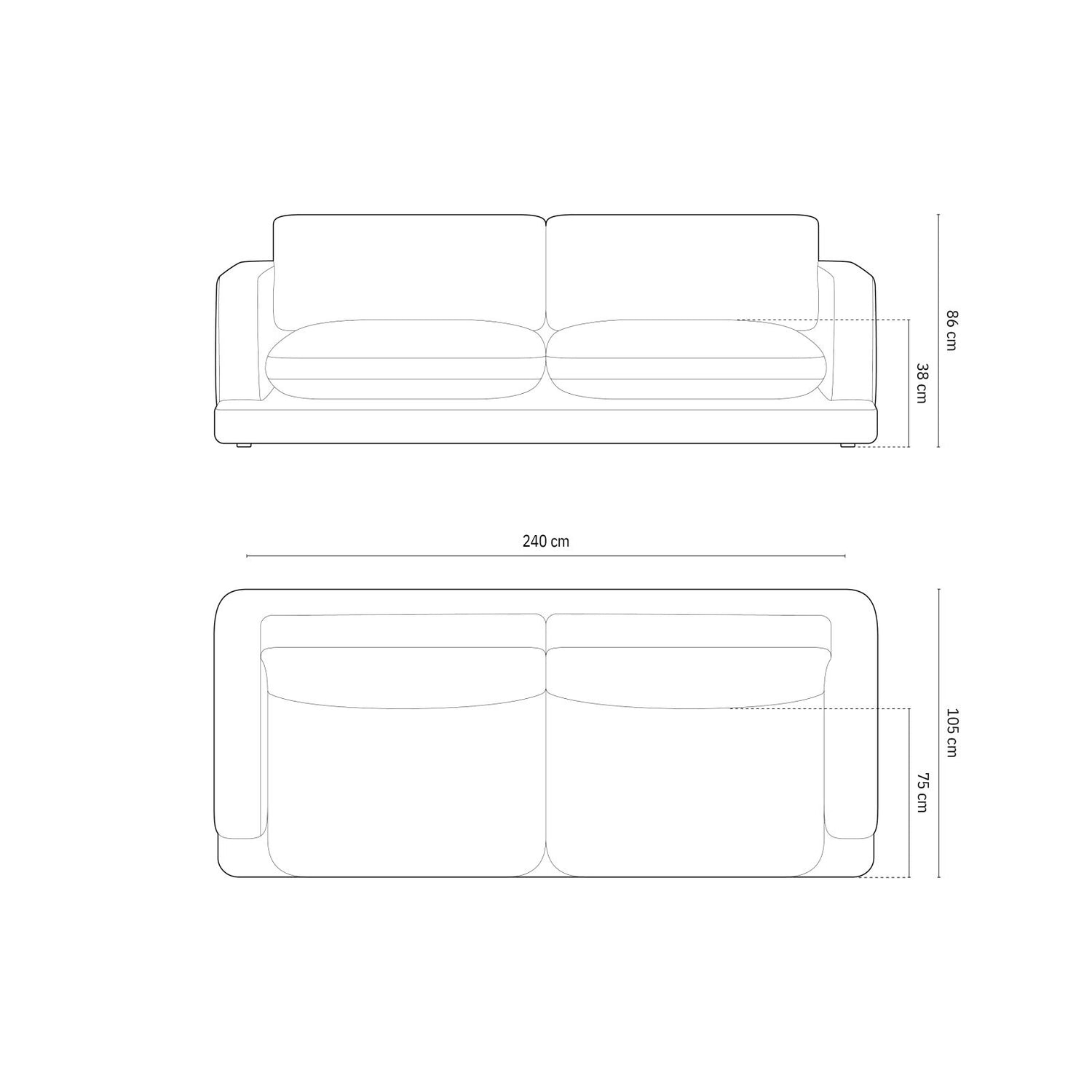 Ibiza 4-Sitzer Sofa aus Samt oder Strukturstoff, 240x105x86 cm von Cosmopolitan Design – Bild 3