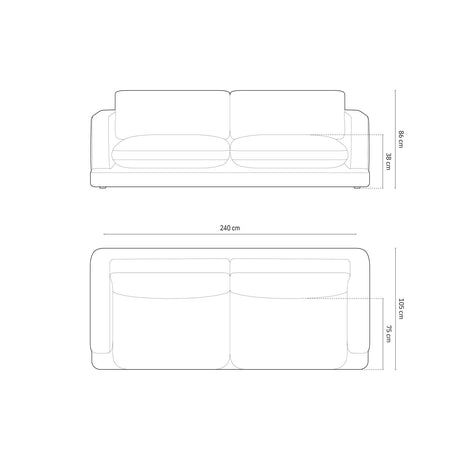 Ibiza 4-Sitzer Sofa aus Samt oder Strukturstoff, 240x105x86 cm von Cosmopolitan Design – Bild 3