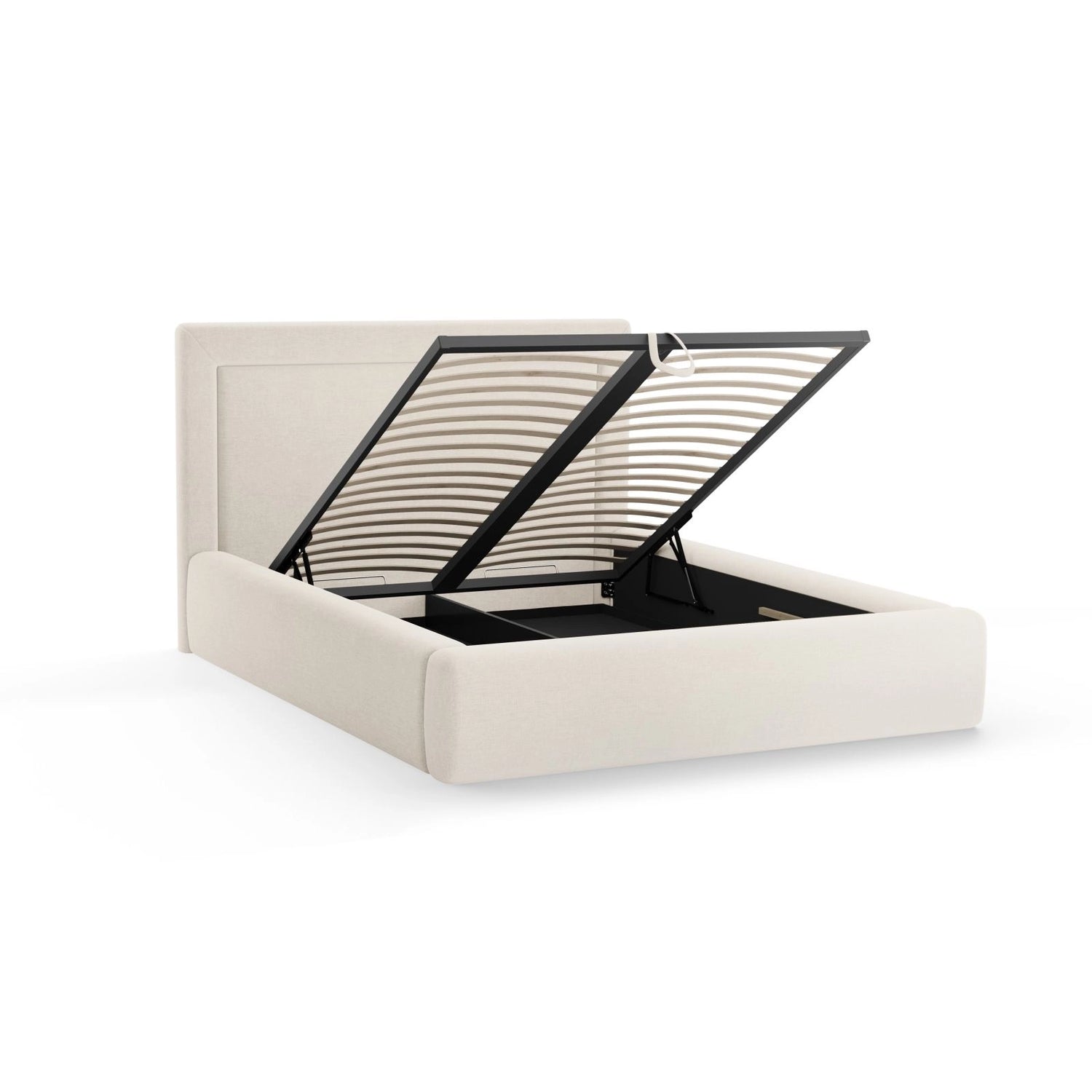 Kemer Bett mit Kopfteil und Stauraum aus Strukturierter Stoff in Leichtes Beige (Wind 05), 180x200 cm von Cosmopolitan Design – Bild 5