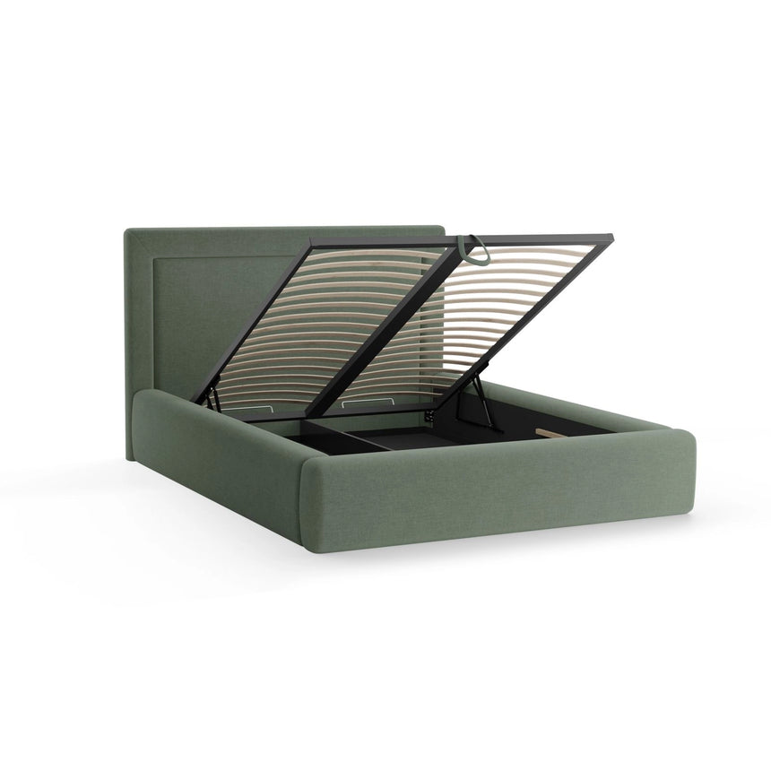 Kemer Bett mit Kopfteil und Stauraum aus Strukturierter Stoff in Moosgrün (Wind 75), 180x200 cm von Cosmopolitan Design – Bild 5