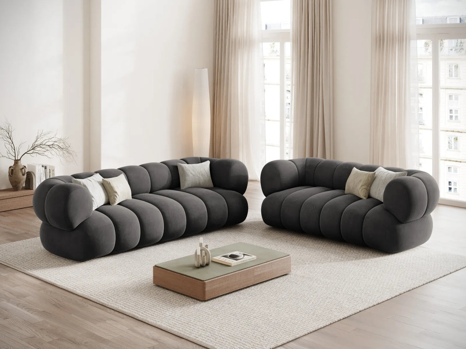 Koge 3-Sitzer Sofa aus Samt in Grau (Vogue 15), 210x95x70 cm von Cosmopolitan Design – Bild 2