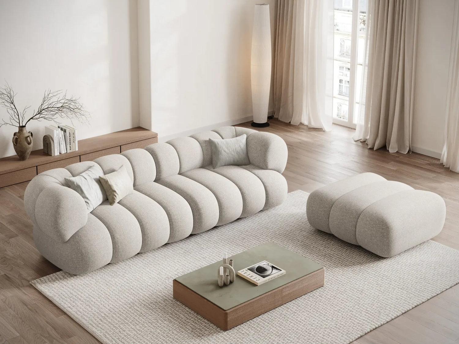 Koge 4-Sitzer Sofa aus Chenille in Hellbeige (Eden 2 Pearl), 240x95x70 cm von Cosmopolitan Design – Bild 2