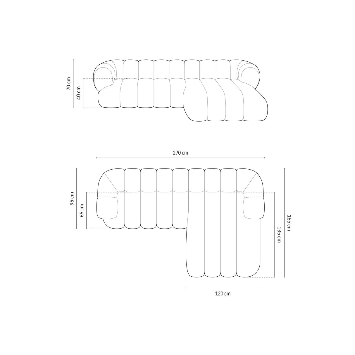 Koge 5-Sitzer Ecksofa, Rechte Seite, aus Samt in Schokolade (Vogue 6), 270x165x70 cm von Cosmopolitan Design – Bild 3