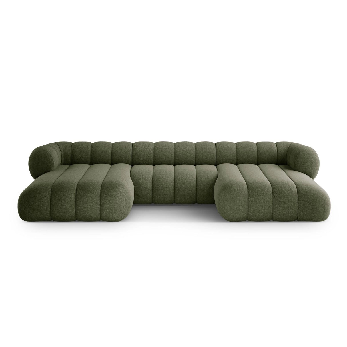 Koge 6-Sitzer Panorama Sofa aus Chenille in Grün (Eden 12 Olive), Beine in Schwarzes Plastik, 348x165x70 cm von Cosmopolitan Design – Bild 1