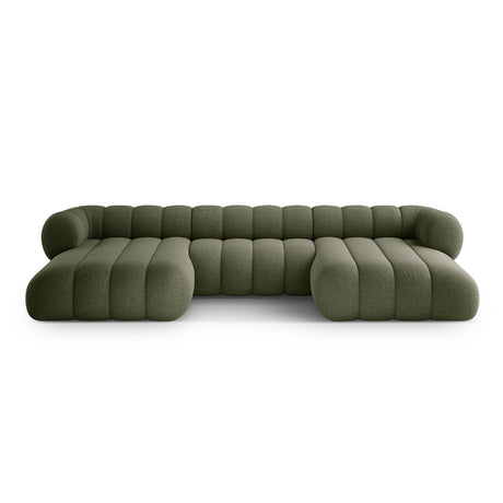 Koge 6-Sitzer Panorama Sofa aus Chenille in Grün (Eden 12 Olive), Beine in Schwarzes Plastik, 348x165x70 cm von Cosmopolitan Design – Bild 1