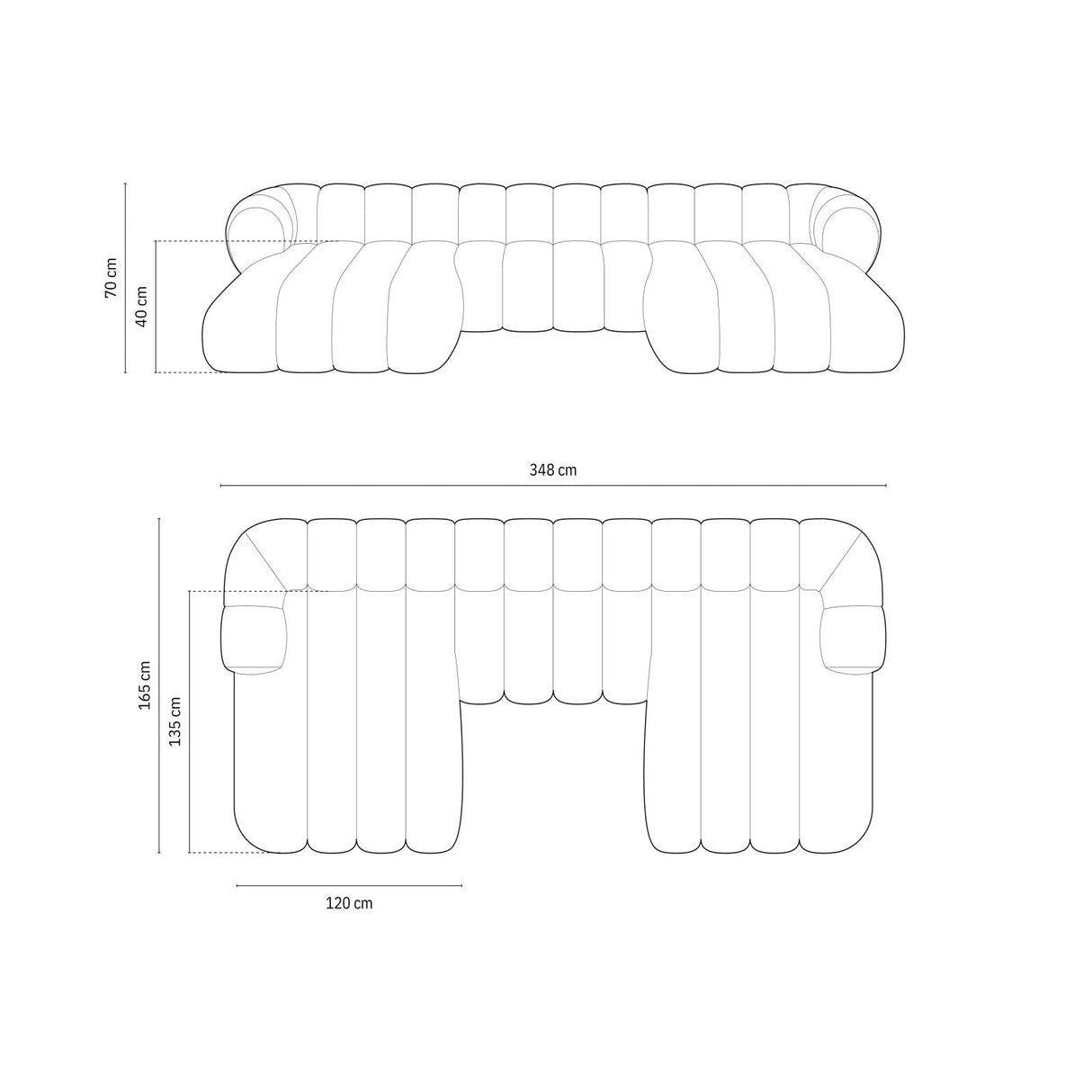 Koge 6-Sitzer Panorama Sofa aus Chenille in Grün (Eden 12 Olive), Beine in Schwarzes Plastik, 348x165x70 cm von Cosmopolitan Design – Bild 3